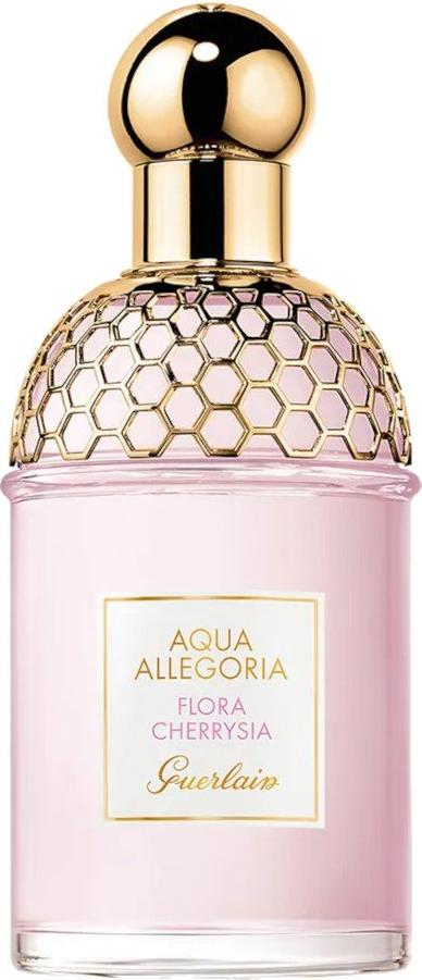Flacon perfum GUERLAIN Aqua Allegoria Flora Cherrysia eau de toilette z eleganckim opakowaniem marki Guerlain na białym tle