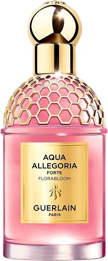 Flacon perfum GUERLAIN Aqua Allegoria Florabloom Forte woda perfumowana 75ml na białym tle z eleganckim opakowaniem marki Guerlain
