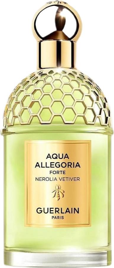 Flacon perfum Guerlain Aqua Allegoria Forte Nerolia Vetiver EDP 75ml z eleganckim opakowaniem marki Guerlain na białym tle