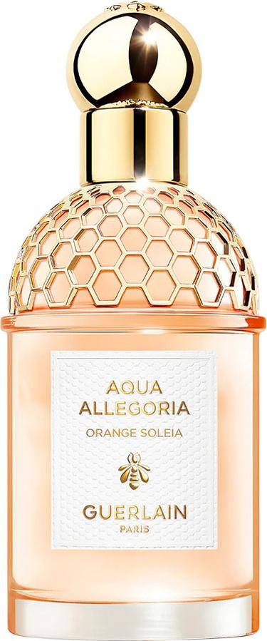 Flacon perfum Guerlain Aqua Allegoria Orange Soleia woda toaletowa 75ml z eleganckim opakowaniem na białym tle, luksusowe perfumy cytrusowe