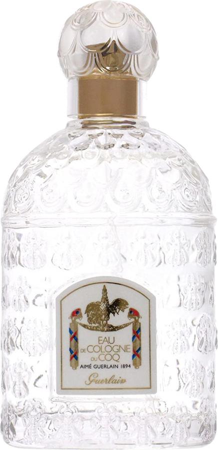 Flacon wody kolońskiej Guerlain Eau de Cologne du Coq 100ml dla mężczyzn na białym tle z eleganckim opakowaniem marki Guerlain