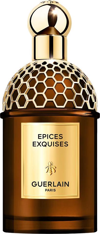 Flacon perfum GUERLAIN Absolus Allegoria Epices Exquises Eau de Parfum z orientalnymi przyprawami na eleganckim tle z opakowaniem marki