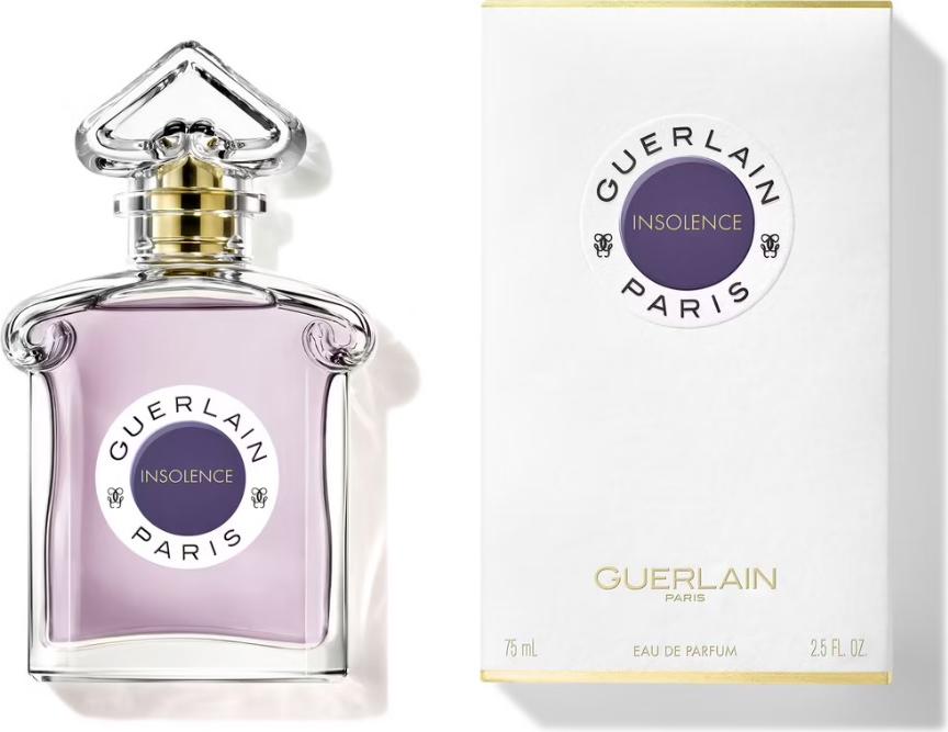 Flakon perfum GUERLAIN Insolence Les Légendaires 75ml w kształcie odwróconego serca na białym tle - luksusowa woda perfumowana dla kobiet