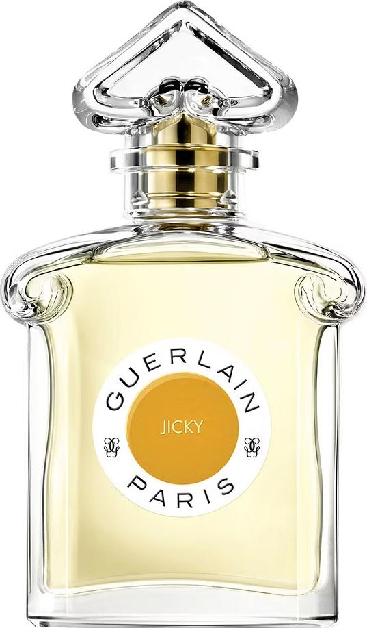 Flacon wody perfumowanej GUERLAIN Jicky 75ml z kolekcji Les Légendaires na białym tle z eleganckim opakowaniem marki Guerlain