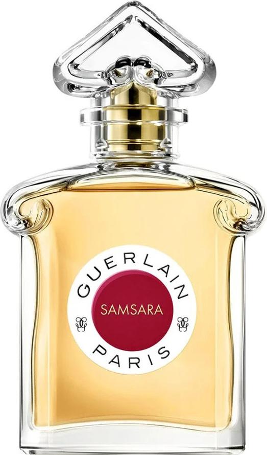 Flakon perfum GUERLAIN Samsara Les Légendaires 75ml z charakterystycznym odwróconym sercem na białym tle - orientalna woda perfumowana