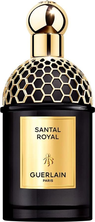 Flacon perfum GUERLAIN Absolus Allegoria Santal Royal Eau de Parfum z eleganckim opakowaniem na białym tle - luksusowy zapach unisex
