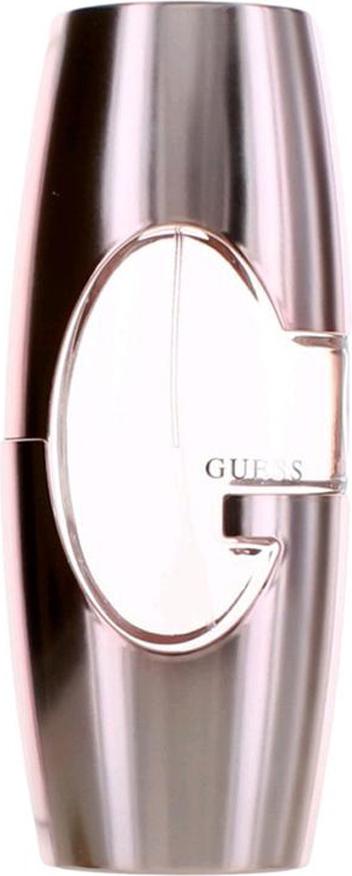 Flacon perfum Guess Forever Woman woda perfumowana damska 75ml na białym tle z eleganckim opakowaniem marki Guess w kolorze różowym