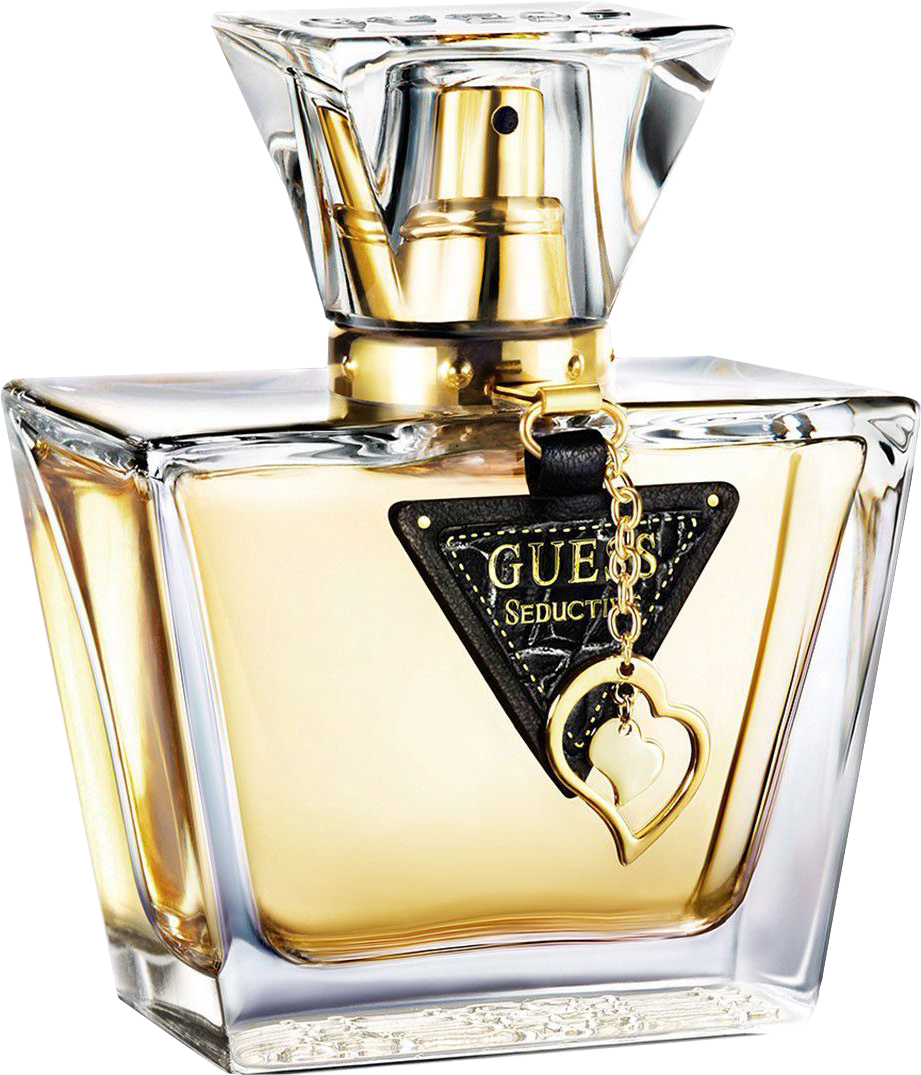 Flacon perfum Guess Seductive woda toaletowa damska 75ml z eleganckim opakowaniem marki Guess na białym tle - zmysłowy zapach kwiatowy