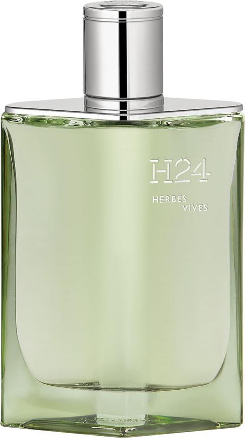 Flacon wody perfumowanej Hermes H24 Herbes Vives 100ml w eleganckimi opakowaniu, nowoczesne perfumy męskie marki Hermes z napisem na butelce