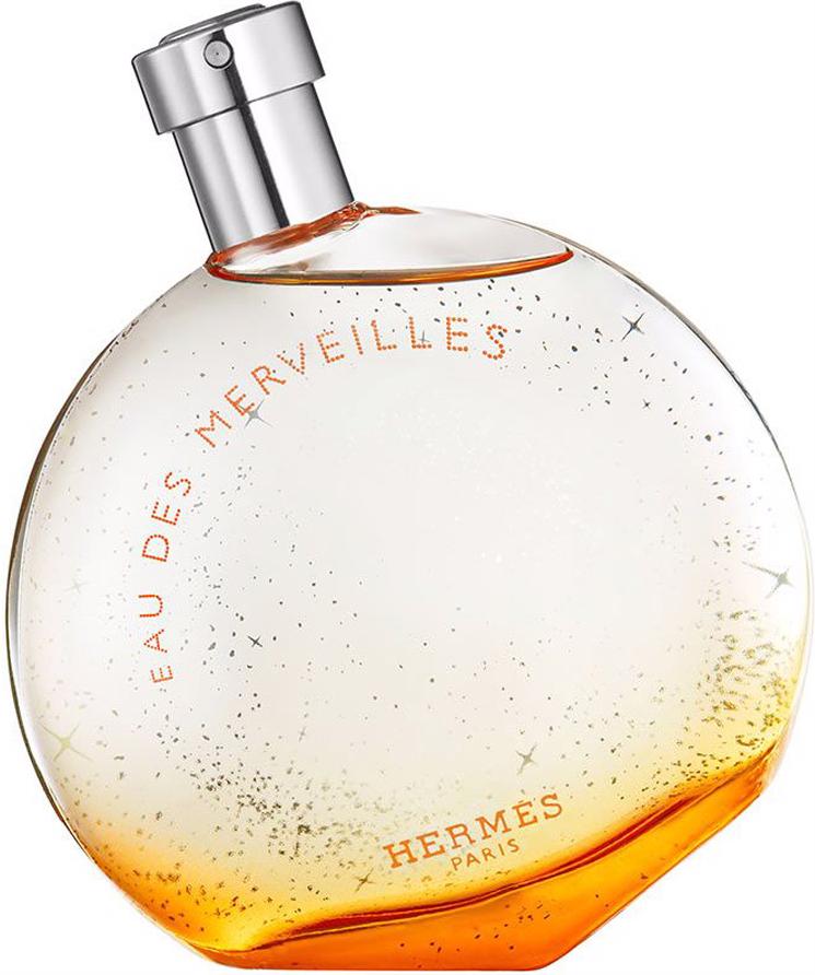 Flacon perfum Hermes Eau Des Merveilles woda toaletowa damska 50ml z eleganckim opakowaniem marki Hermes na białym tle
