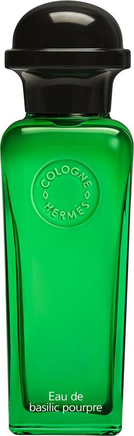 Flacon wody kolońskiej Hermes Eau de Basilic Pourpre 50ml na białym tle - eleganckie opakowanie perfum unisex marki Hermes