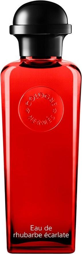 Flacon wody kolońskiej HERMÈS Eau de rhubarbe écarlate unisex z opakowaniem, elegancka butelka perfum marki Hermès na białym tle