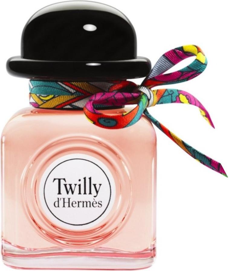 Hermes Twilly d'Hermes woda perfumowana 50ml w koralowym flakonie z jedwabną wstążką na białym tle - luksusowe perfumy dla kobiet