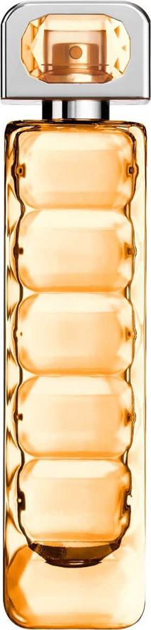 Flacon perfum Hugo Boss Orange Woman woda toaletowa 30 ml w pomarańczowym opakowaniu z logo marki Hugo Boss na białym tle
