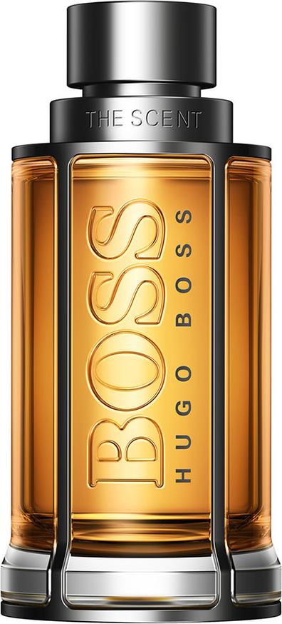 Flacon perfum Hugo Boss The Scent woda toaletowa 50ml w eleganckim opakowaniu, męskie perfumy z nutami imbiru i lawendy na białym tle