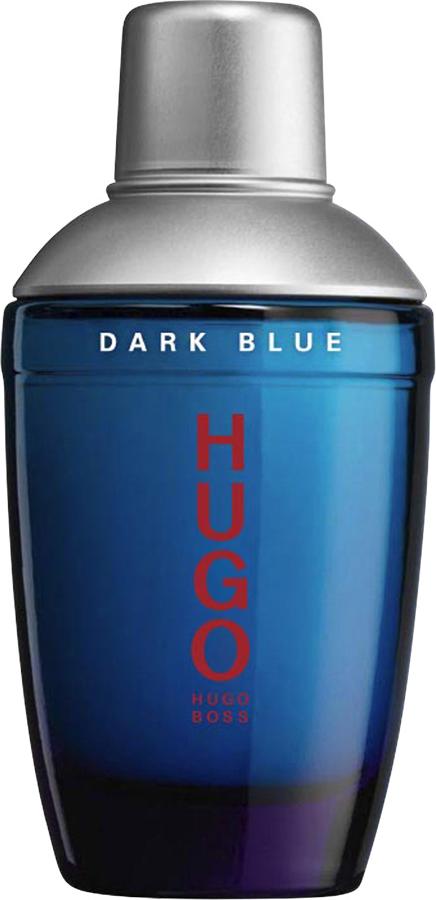 Flacon wody toaletowej Hugo Boss Hugo Dark Blue 75ml na białym tle - męskie perfumy orientalno-przyprawowe z eleganckim opakowaniem marki Hugo Boss