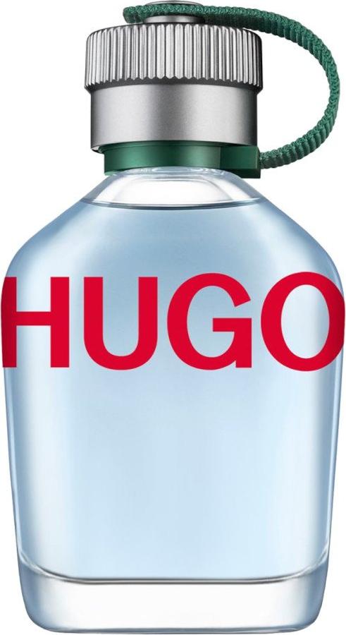 Flacon wody toaletowej HUGO BOSS Hugo Man 75ml na białym tle - eleganckie perfumy męskie w charakterystycznym opakowaniu marki Hugo Boss
