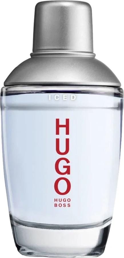 Flacon wody toaletowej Hugo Boss Hugo Man Iced 75ml w eleganckim opakowaniu na białym tle - perfumy męskie marki Hugo Boss