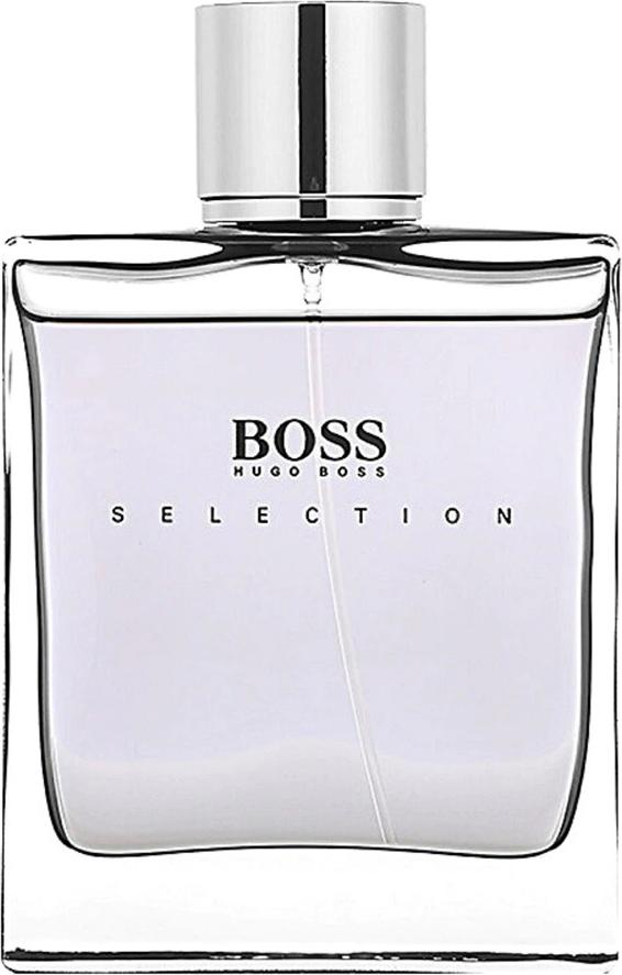 Flacon wody toaletowej Hugo Boss Boss Selection 100ml dla mężczyzn z eleganckim opakowaniem marki Boss na białym tle