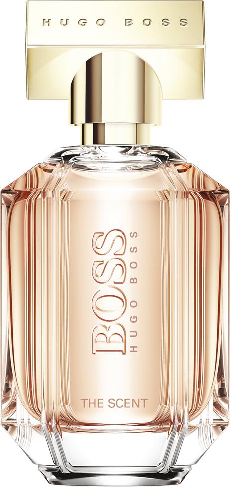 Flacon wody perfumowanej Hugo Boss The Scent For Her 50ml - eleganckie damskie perfumy w różowym opakowaniu z logo marki Hugo Boss