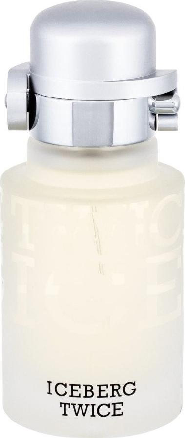 Flacon wody toaletowej Iceberg Twice pour Homme 75 ml na białym tle z eleganckim opakowaniem marki Iceberg dla mężczyzn