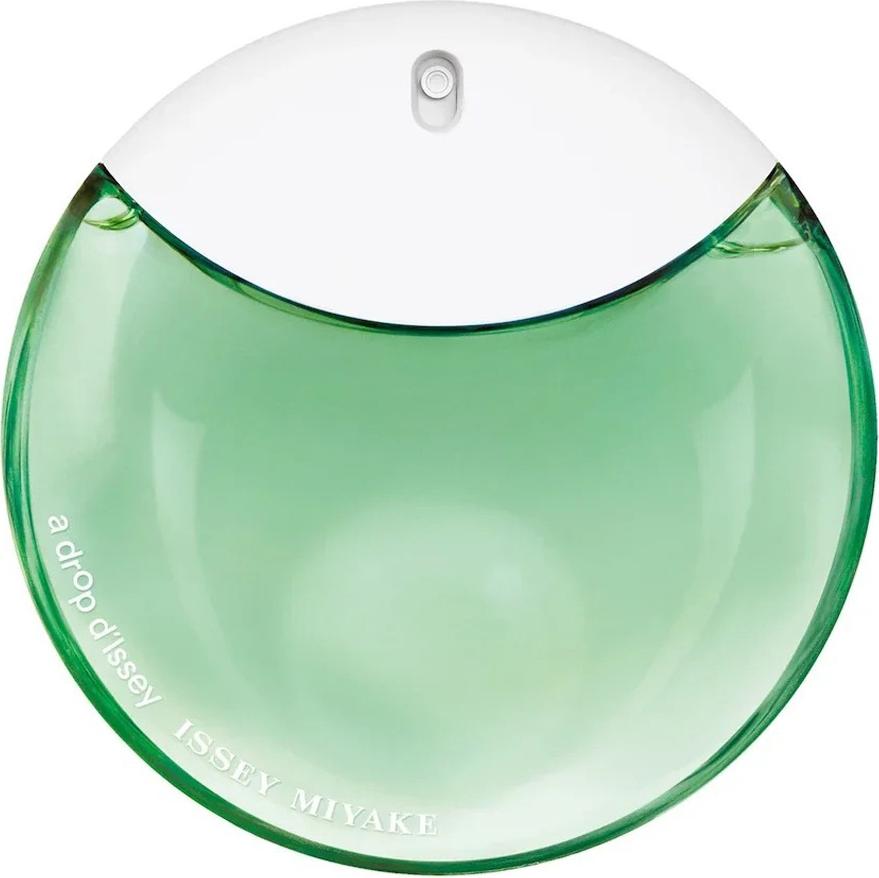 Flacon wody perfumowanej Issey Miyake A Drop d'Issey Essentielle 50ml z eleganckim opakowaniem marki na białym tle