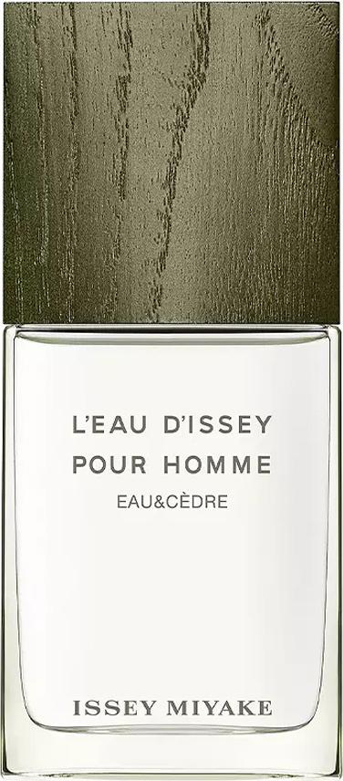 Flacon wody toaletowej Issey Miyake L'Eau d'Issey pour Homme Eau&Cèdre 50ml z jesionowym wieczkiem na białym tle - męskie perfumy
