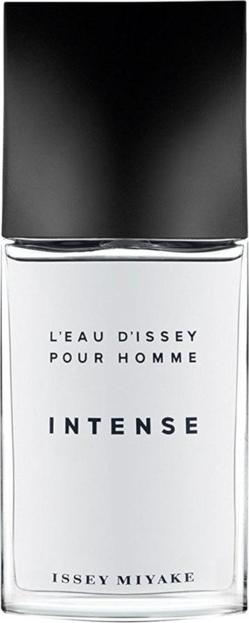 Flacon perfum Issey Miyake L'Eau d'Issey pour Homme Intense EDT 75ml - elegancka szklana butelka z wodą toaletową dla mężczyzn na białym tle