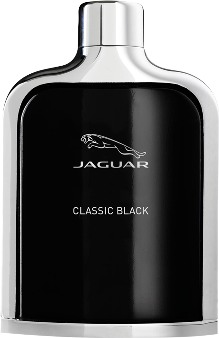 Jaguar Classic Black woda toaletowa 100 ml w eleganckiej czarnej butelce z logo marki Jaguar na białym tle - męskie perfumy premium