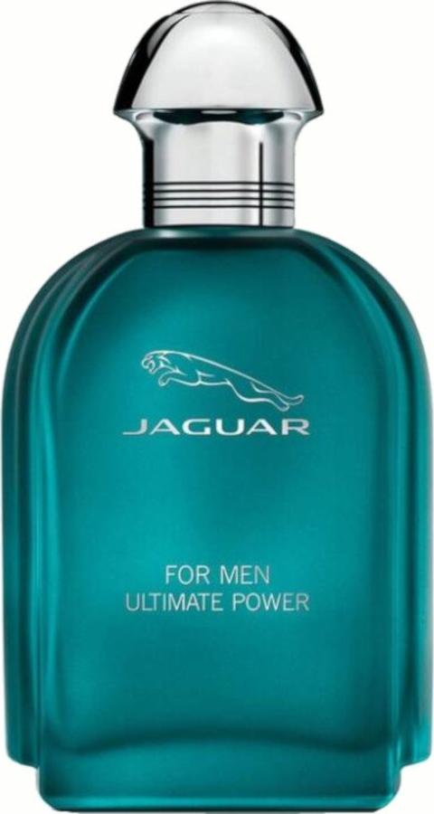 Elegancki flakon wody toaletowej Jaguar for Men Ultimate Power 100ml z kultowym logo marki Jaguar na przezroczystym szkle