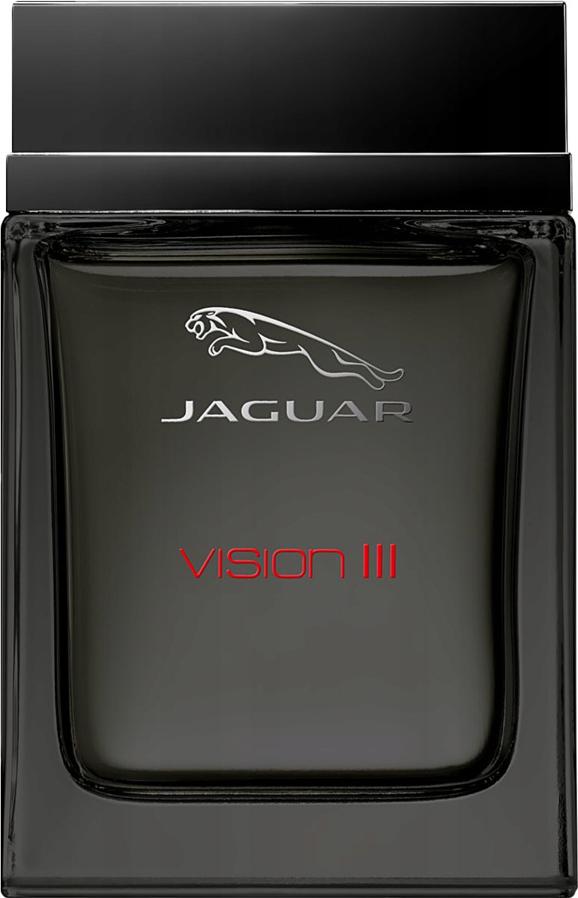 Flacon wody toaletowej Jaguar Vision III 100 ml dla mężczyzn z eleganckim opakowaniem marki Jaguar na białym tle