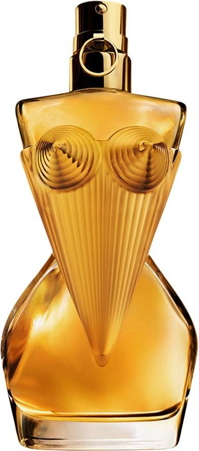 Flacon wody perfumowanej Jean Paul Gaultier Divine Le Parfum 30ml ze złotym wykończeniem na białym tle z eleganckim opakowaniem marki