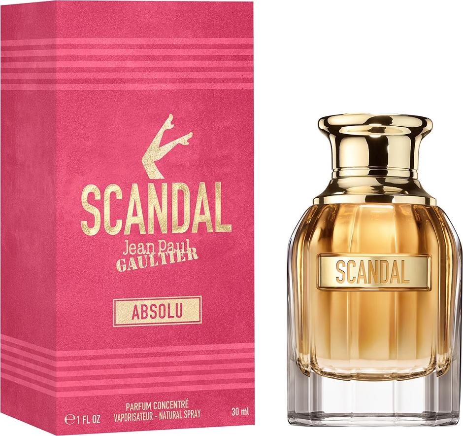 Flacon perfum JEAN PAUL GAULTIER Scandal Absolu Parfum Intense w eleganckim opakowaniu na białym tle - luksusowy zapach dla kobiet