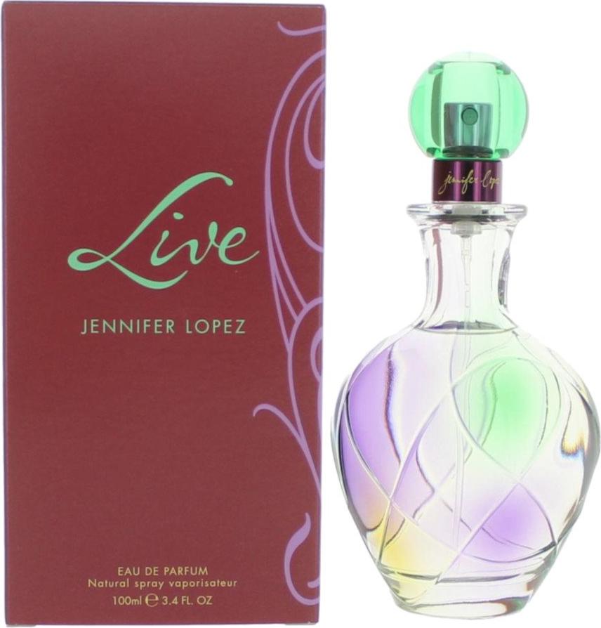 Flacon perfum Jennifer Lopez Live woda perfumowana 100ml na białym tle - eleganckie opakowanie zapachu owocowo-kwiatowego dla kobiet