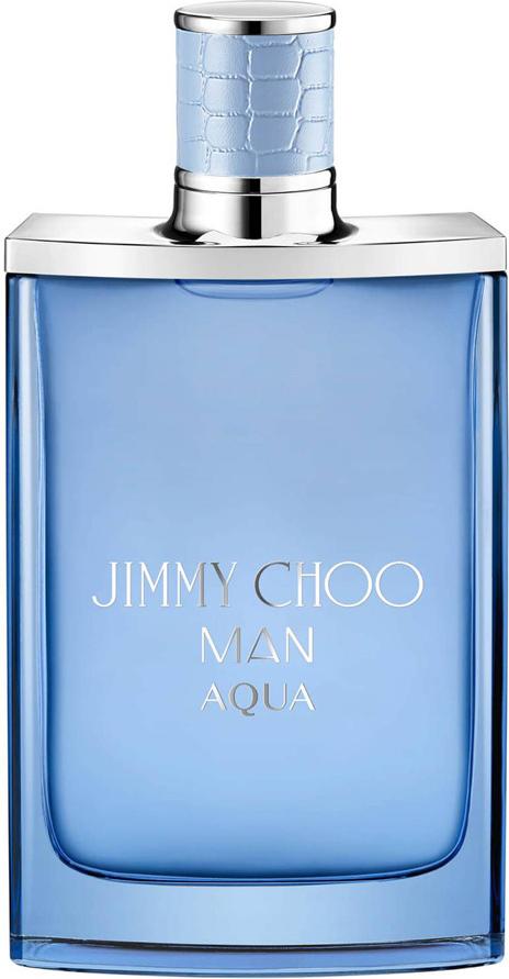 Flacon perfum Jimmy Choo Man Aqua woda toaletowa 100ml w eleganckim opakowaniu marki Jimmy Choo dla mężczyzn na białym tle