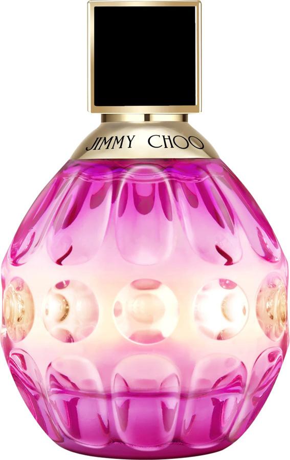 Jimmy Choo Rose Passion woda perfumowana 40ml w eleganckim różowym flakonie w kształcie kryształu ze złotymi akcentami na białym tle