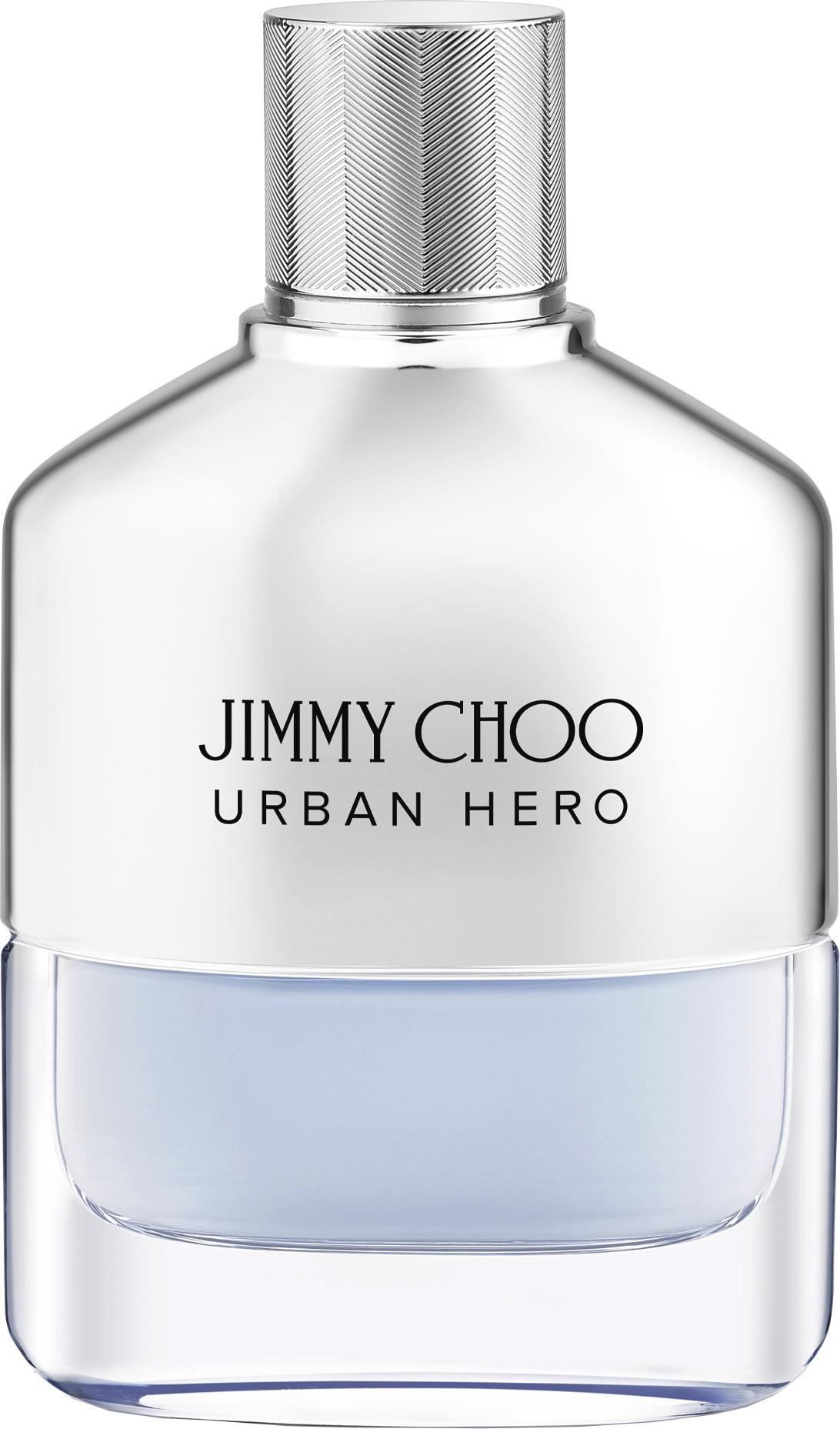 Flacon perfum Jimmy Choo Urban Hero woda perfumowana 50ml dla mężczyzn na białym tle z eleganckim opakowaniem marki Jimmy Choo