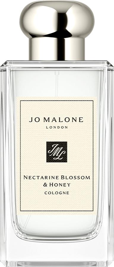 Flacon wody kolońskiej Jo Malone Nectarine Blossom & Honey 100ml w minimalistycznym opakowaniu na białym tle - perfumy unisex kwiatowo-owocowe