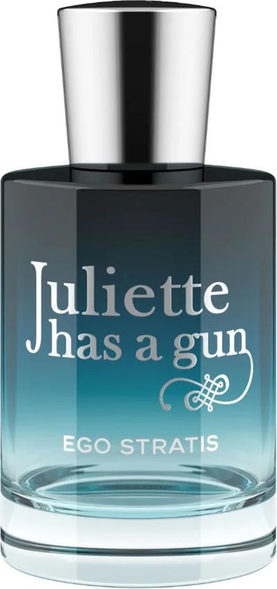 Flacon wody perfumowanej Juliette has a Gun Ego Stratis 50ml na białym tle - nowoczesny design butelki z eleganckim logo marki