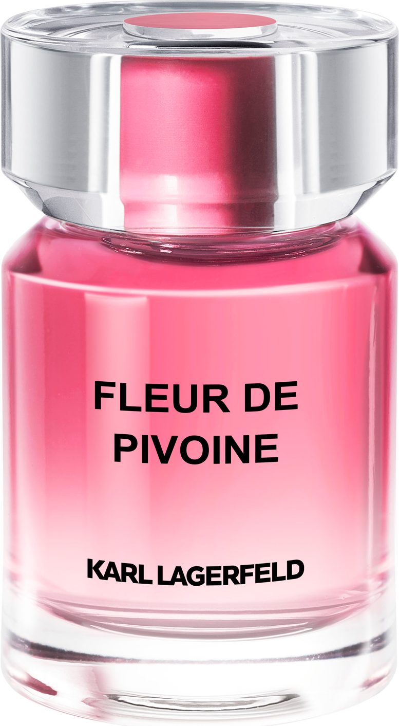 Flacon perfum Karl Lagerfeld Fleur de Pivoine woda perfumowana 50ml dla kobiet z kwiatowo-owocowym zapachem piwonii i jaśminu na białym tle