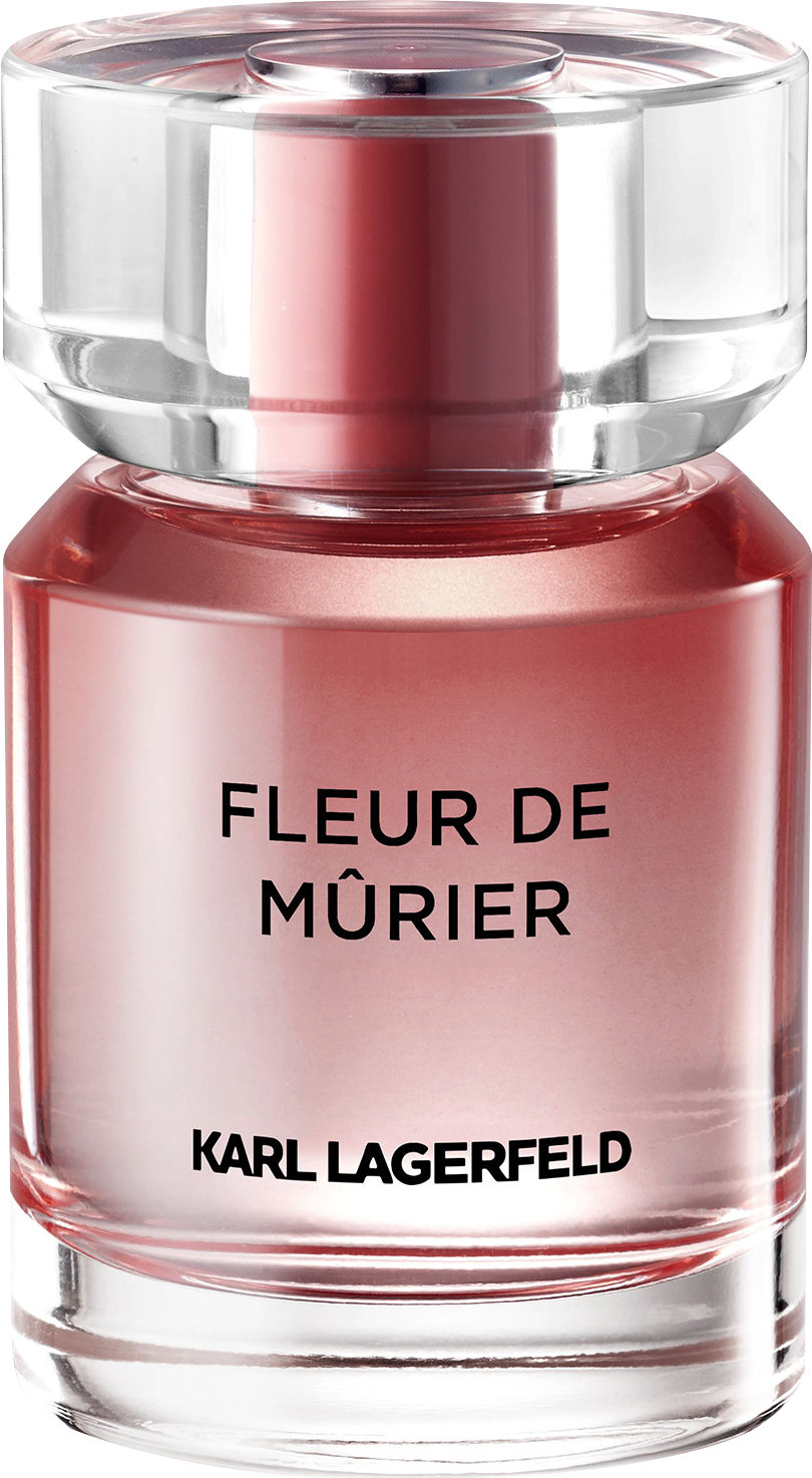 Flacon wody perfumowanej Karl Lagerfeld Les Parfums Matières Fleur de Murier 50ml na białym tle z eleganckim opakowaniem marki