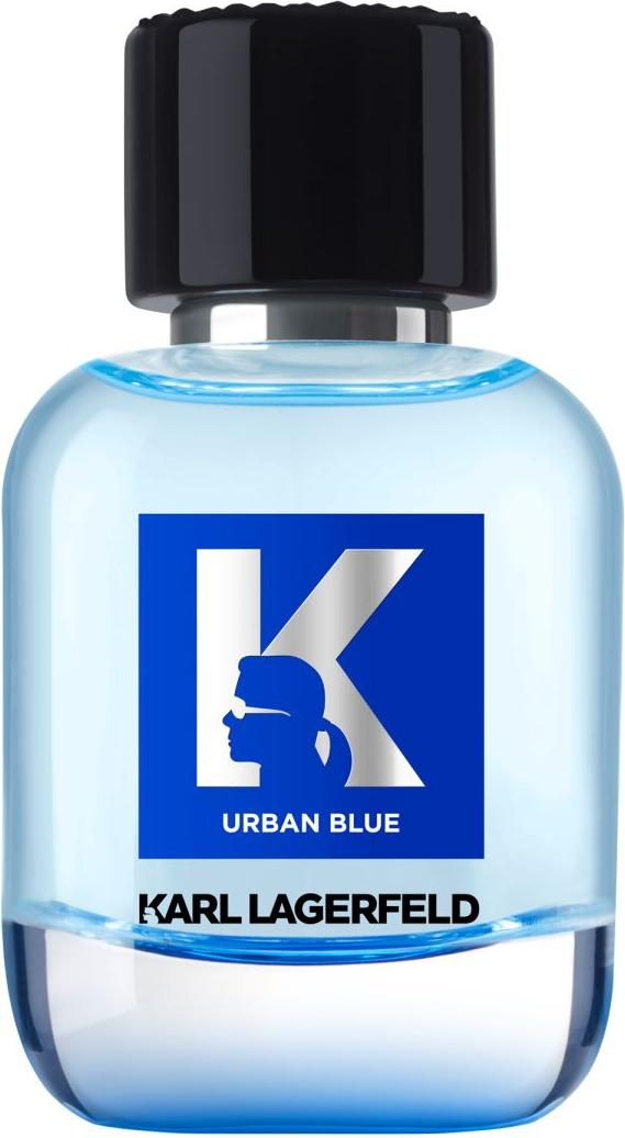 Flacon wody toaletowej Karl Lagerfeld Jeans Urban Blue 60ml dla mężczyzn z niebieskim opakowaniem na białym tle - perfumy męskie premium