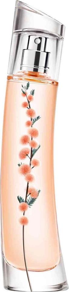 Butelka wody perfumowanej KENZO Flower Ikebana Mimosa 40ml na białym tle, elegancki flacon z kwiatową kompozycją mimozą od Kenzo