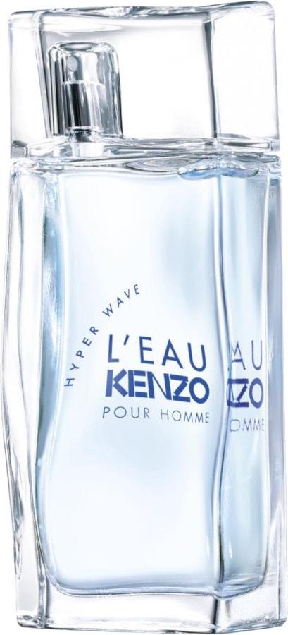 Flacon wody toaletowej Kenzo L'Eau Kenzo Pour Homme Hyper Wave 100ml na białym tle z charakterystycznym designem marki Kenzo