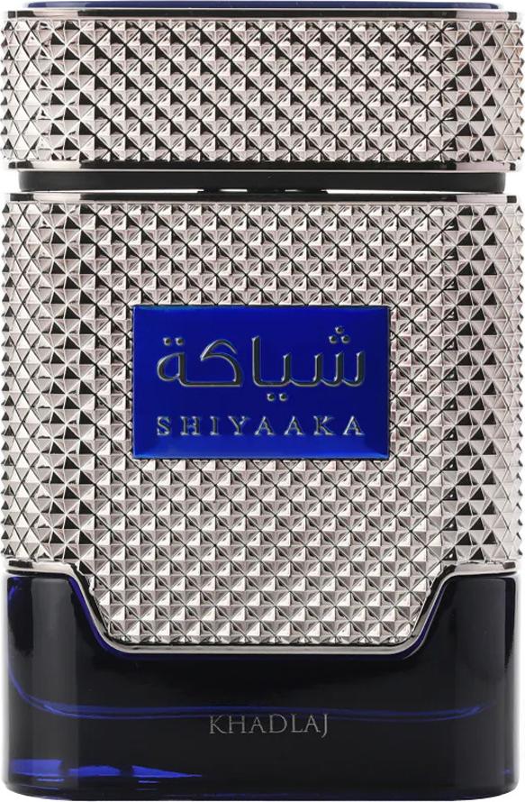 Khadlaj Shiyaaka Blue woda perfumowana 100ml w eleganckim niebieskim flakonie ze złotymi akcentami dla mężczyzn orientalno-drzewny zapach