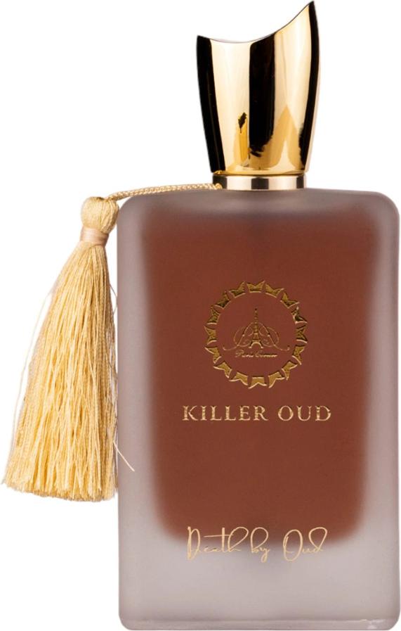 Flacon perfum Killer Oud Death by Oud woda perfumowana 100ml dla mężczyzn z eleganckim opakowaniem na białym tle