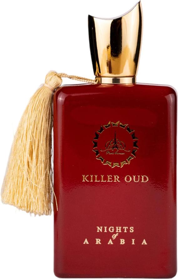 Flacon perfum Killer Oud Nights of Arabia woda perfumowana 100ml w eleganckim opakowaniu na białym tle z logo marki Killer Oud