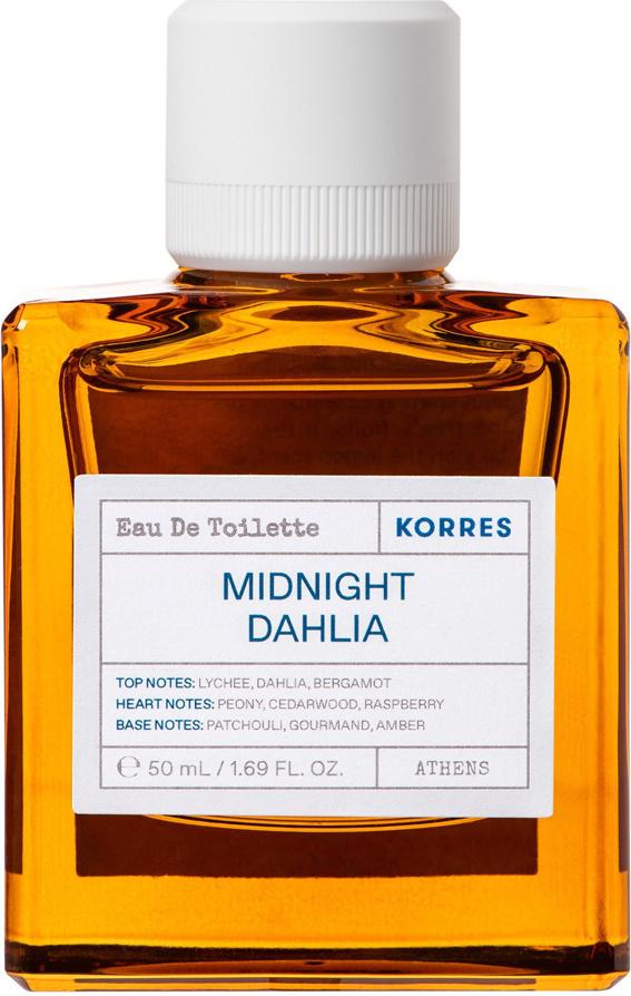 Korres Midnight Dahlia woda toaletowa 50ml - elegancki flacon perfum dla kobiet z kwiatowo-owocowym zapachem na białym tle