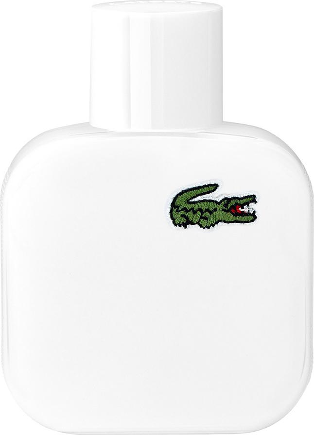 Flacon wody toaletowej Lacoste Eau de Lacoste L.12.12 Blanc 50ml dla mężczyzn w białym opakowaniu z charakterystycznym logo marki Lacoste