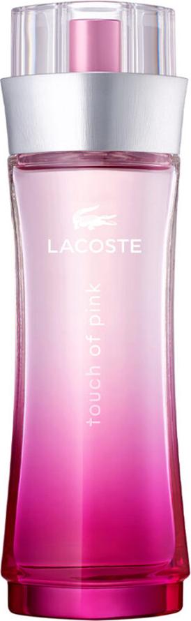 Flacon perfum Lacoste Touch of Pink woda toaletowa 90ml dla kobiet w eleganckim opakowaniu z logo marki Lacoste na białym tle